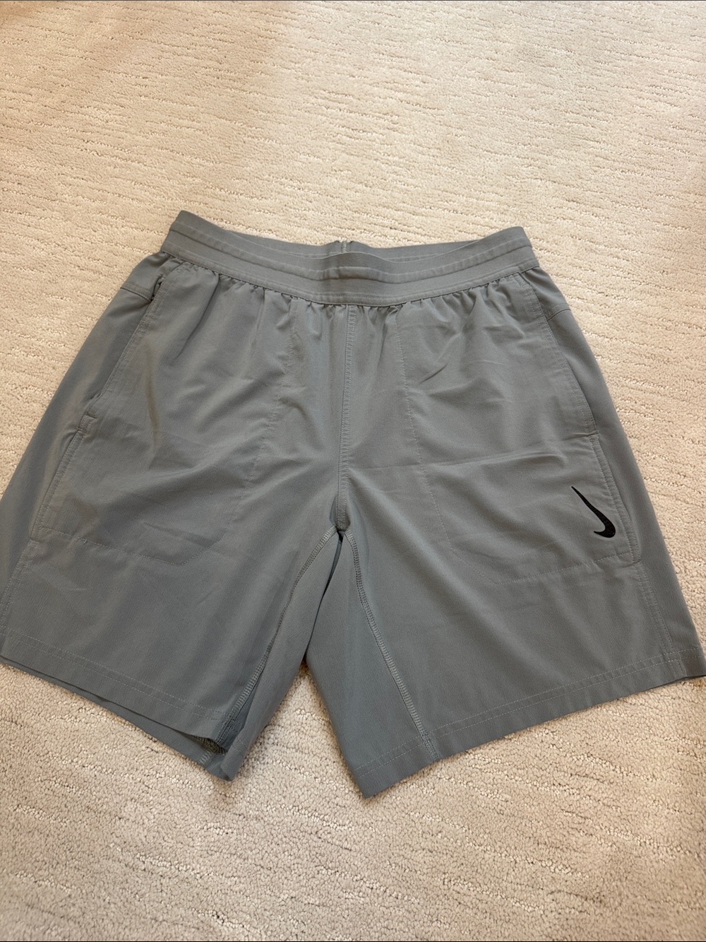 Nike Men’s 8” Unlined Gray Athletic Shorts with Black Swoosh